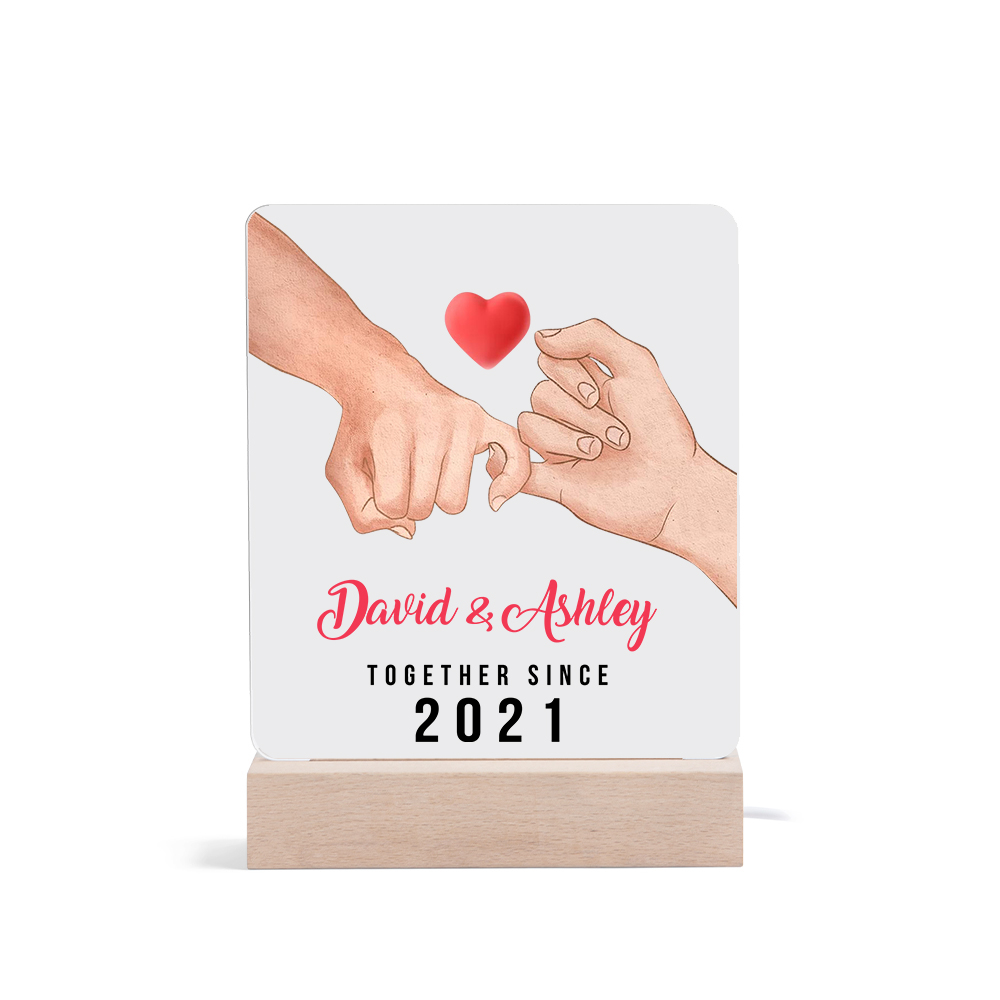 Lámpara dedos cogidos para pareja 3D Ilusión Luz de Noche LED 2 nombres, texto y año personalizados -Jessemade ES