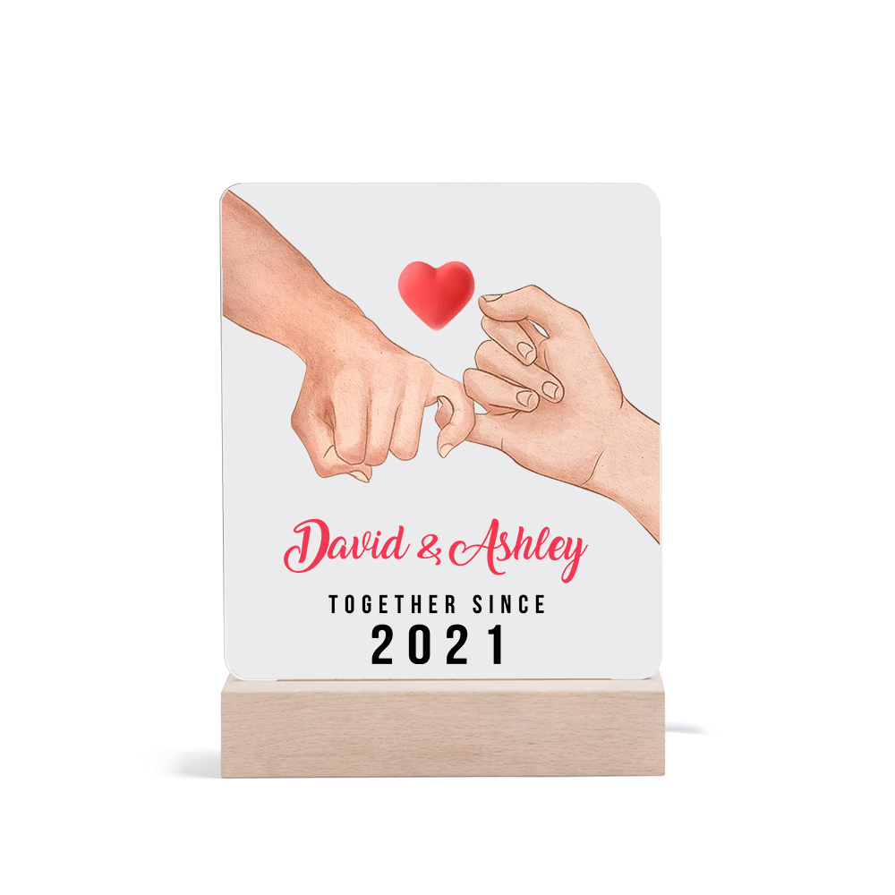 Lámpara dedos cogidos para pareja 3D Ilusión Luz de Noche LED 2 nombres, texto y año personalizados -Jessemade ES