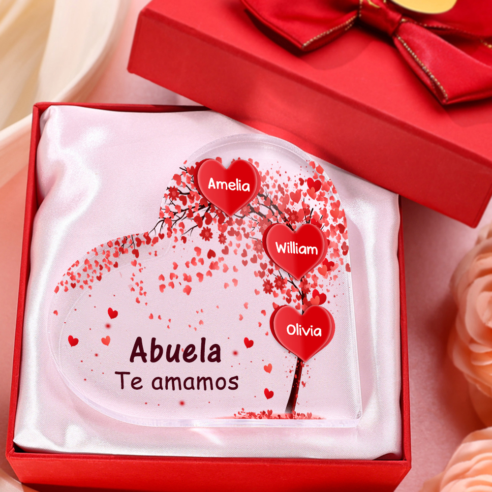 A mi mamá/abuela-Placa de acrílico "Corazones" en forma de corazón 3 nombres y 1 texto personalizados-Jessemade ES
