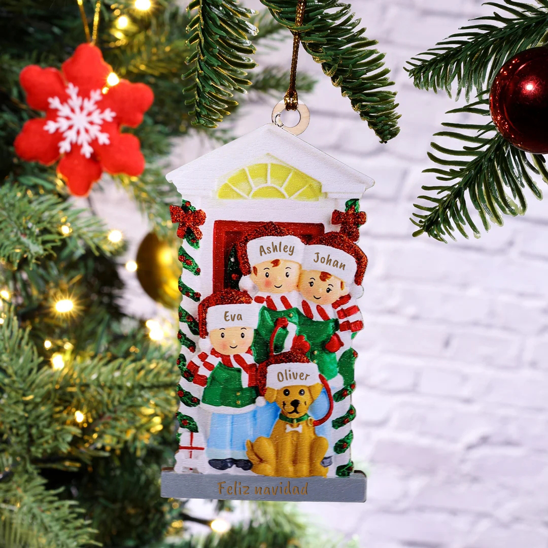 Muñecos ornamentos navideños 4 nombres con texto personalizados Adorno de Madera