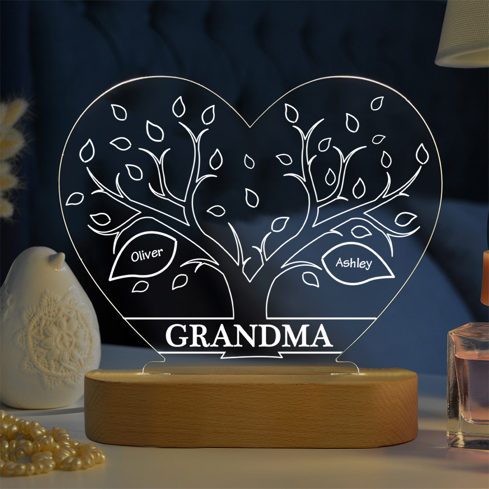 A mi mamá/abuela-Lámpara Personalizada con 2-8 Nombres y Texto "árbol de la vida" 3D Ilusión Luz de Noche-Jessemade ES