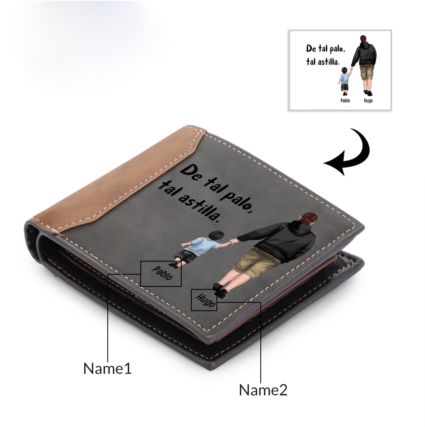 A mi papá-Cartera, billetera clásica siluetas 2-3 nombres personalizados para hombre monedero-Jessemade ES