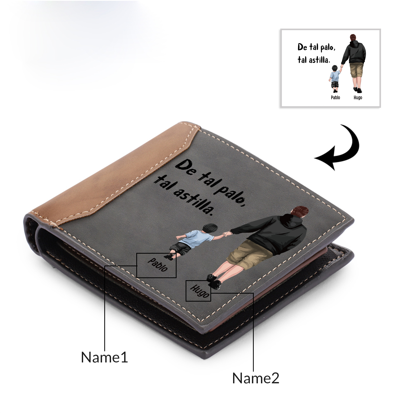 A mi papá-Cartera, billetera clásica siluetas 2-3 nombres personalizados para hombre monedero-Jessemade ES