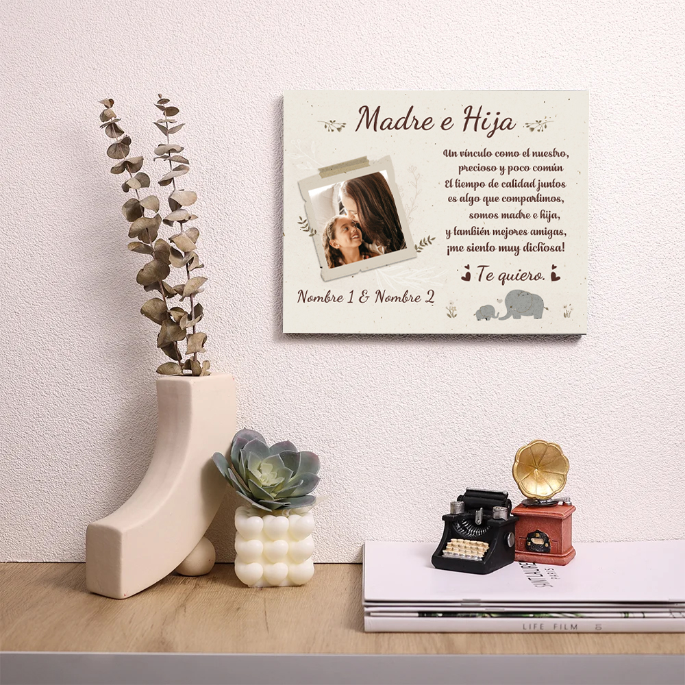 Madre e Hija-Lámina marco de madera 1 foto personalizada con texto