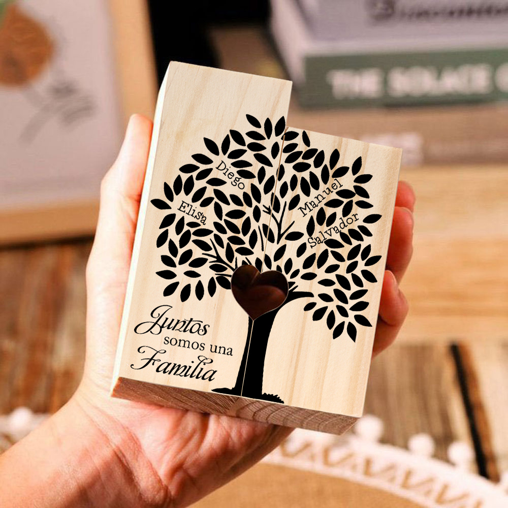 A la familia-Candelero de árbol de la vida de madera personalizado con 2-10 nombres y 1 texto sin vela-Jessemade ES