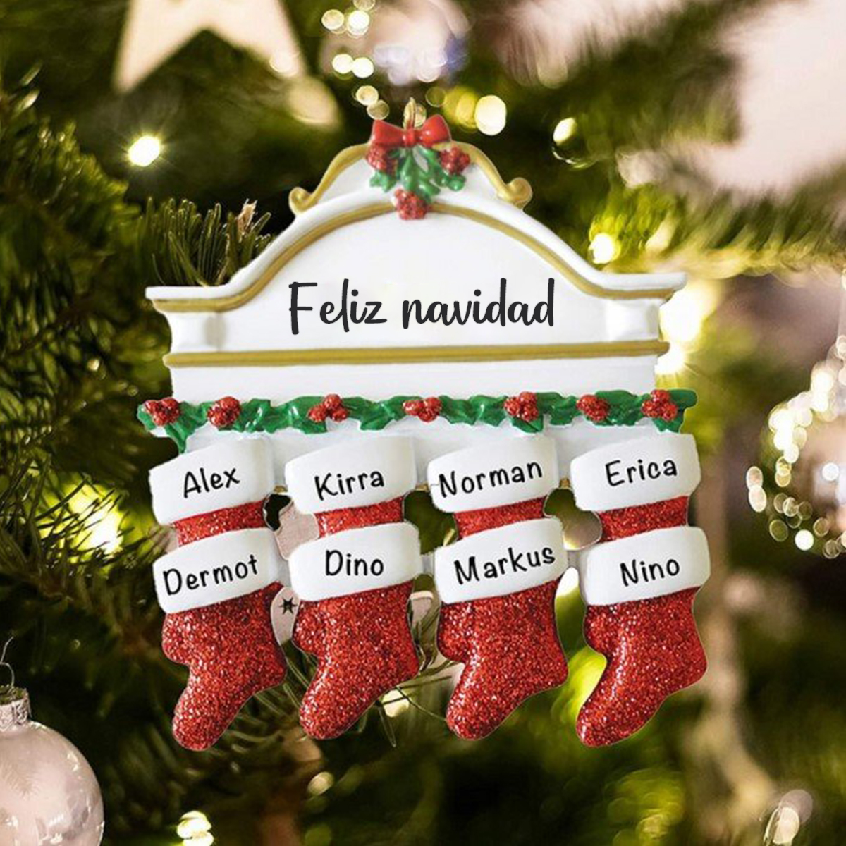 Ornamento navideño 8 nombres personalizados con texto