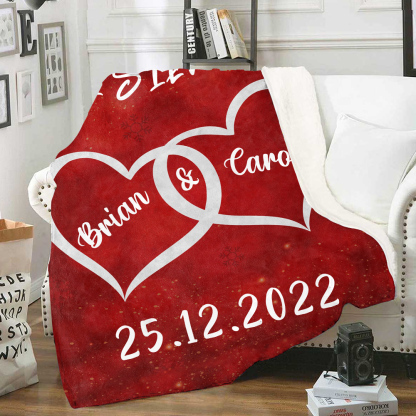 Pareja-Manta de buen calidad de corazones conectados personalizada con nombres y fecha-Jessemade ES