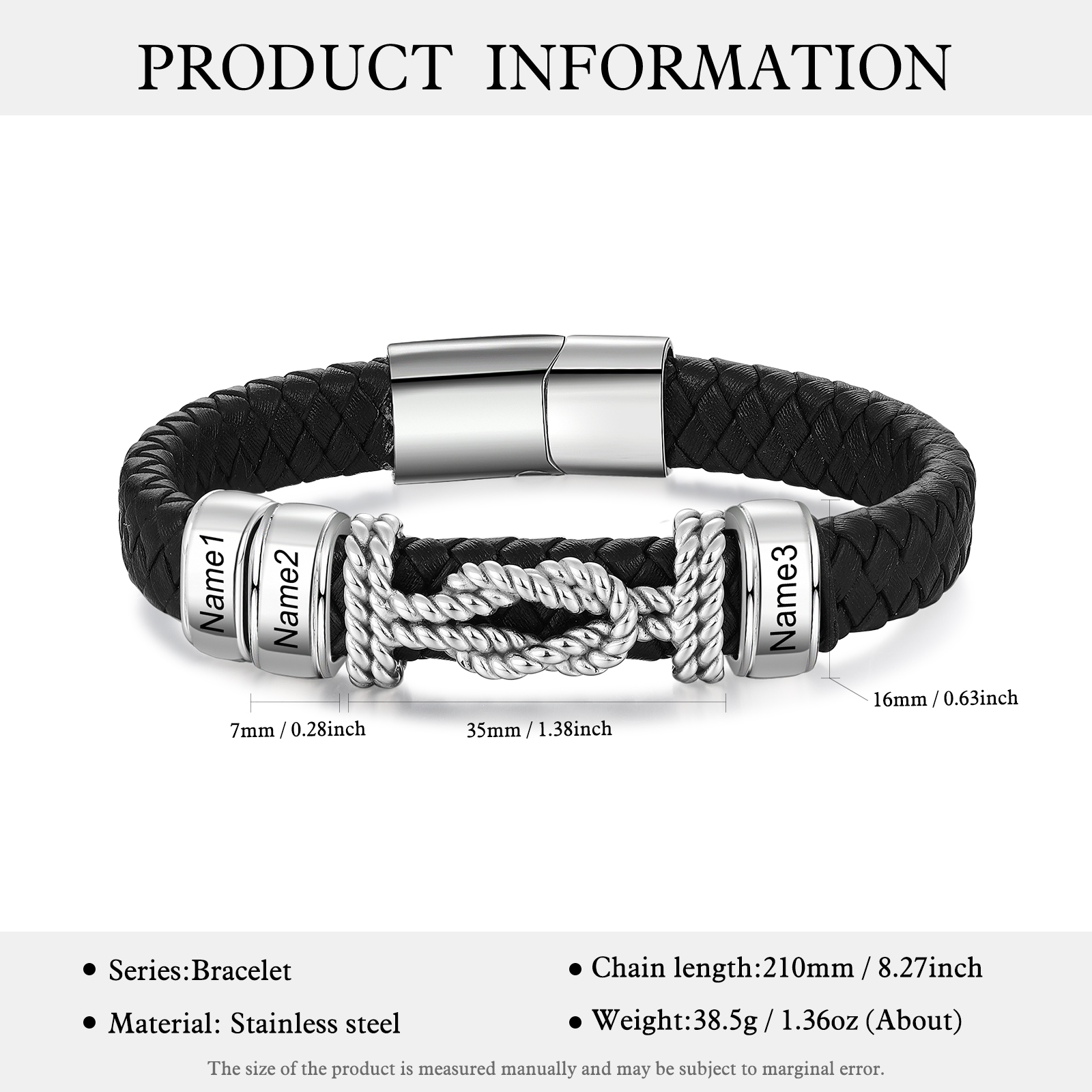 2-4 Nombres Personalizados Pulsera de Cuero Infinito de Acero Inoxidable-Jessemade ES