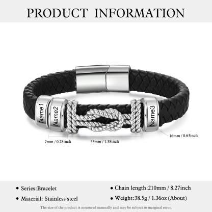 2-4 Nombres Personalizados Pulsera de Cuero Infinito de Acero Inoxidable-Jessemade ES