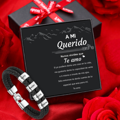 A mi querido-Pulsera de cuero trenzado 4 aros con 4 nombres personalizados pulsera de hombre -Jessemade ES