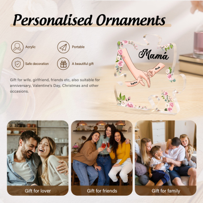 A mi mamá/abuela-Placa de acrílico en forma de corazón mano a mano con 1 texto y 2 nombres personalizados | Jessemade