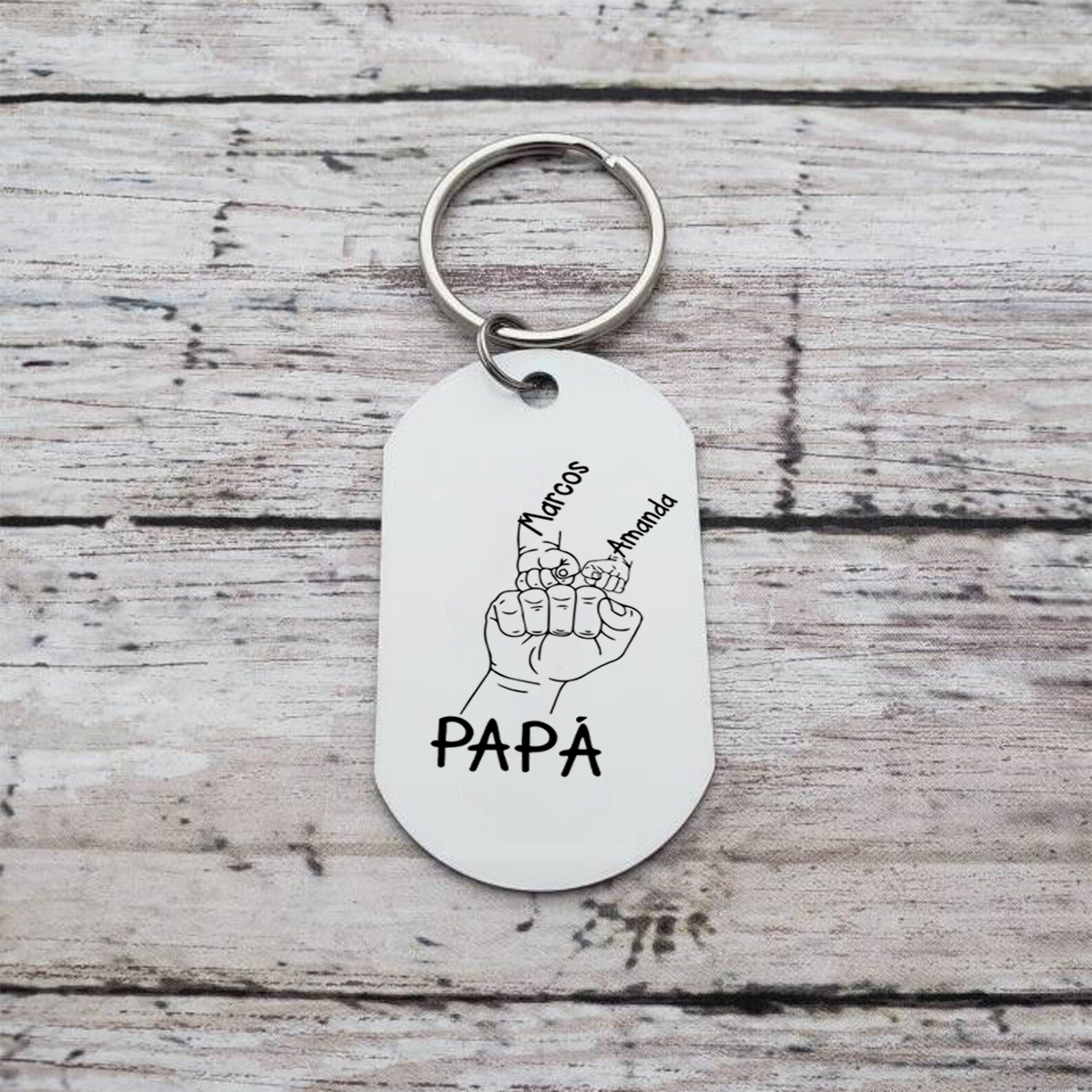 A mi papá-Llavero de placa con fútbol y puño con puño personalizado con 1-4 nombres, números y figuras-Jessemade ES