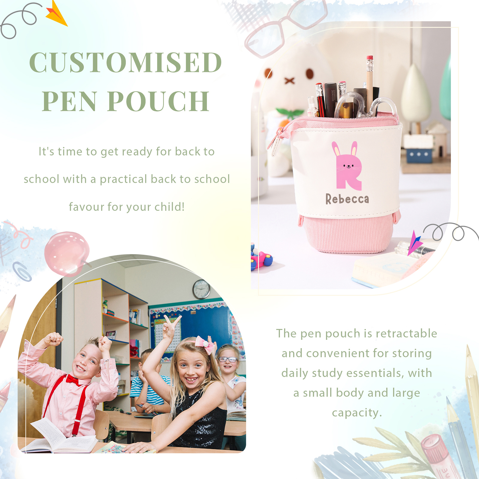 Estuche personalizado con nombre y letra para niños