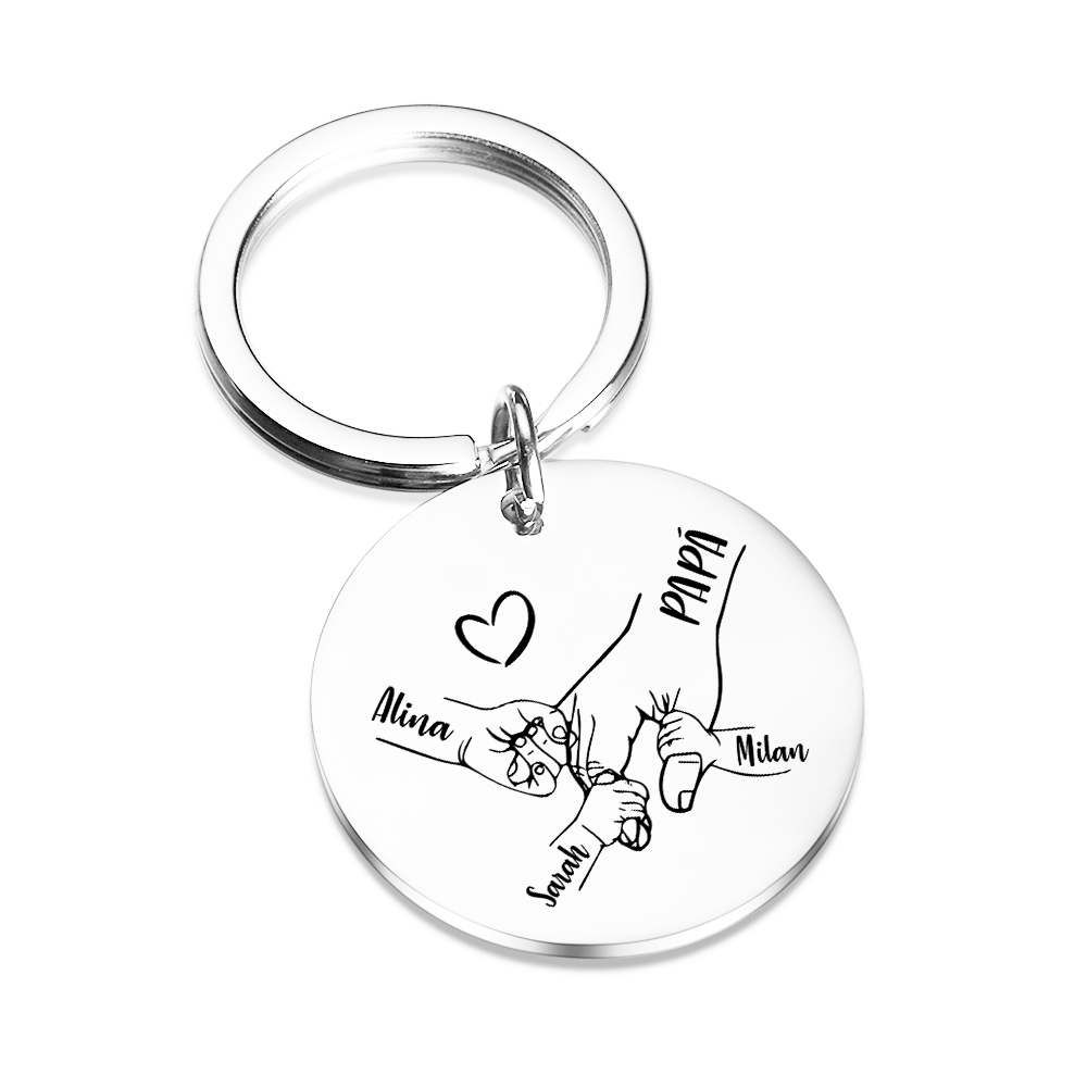 A mi papá-Llavero 2-4 nombres de placa redonda manos cogidas-Jessemade ES