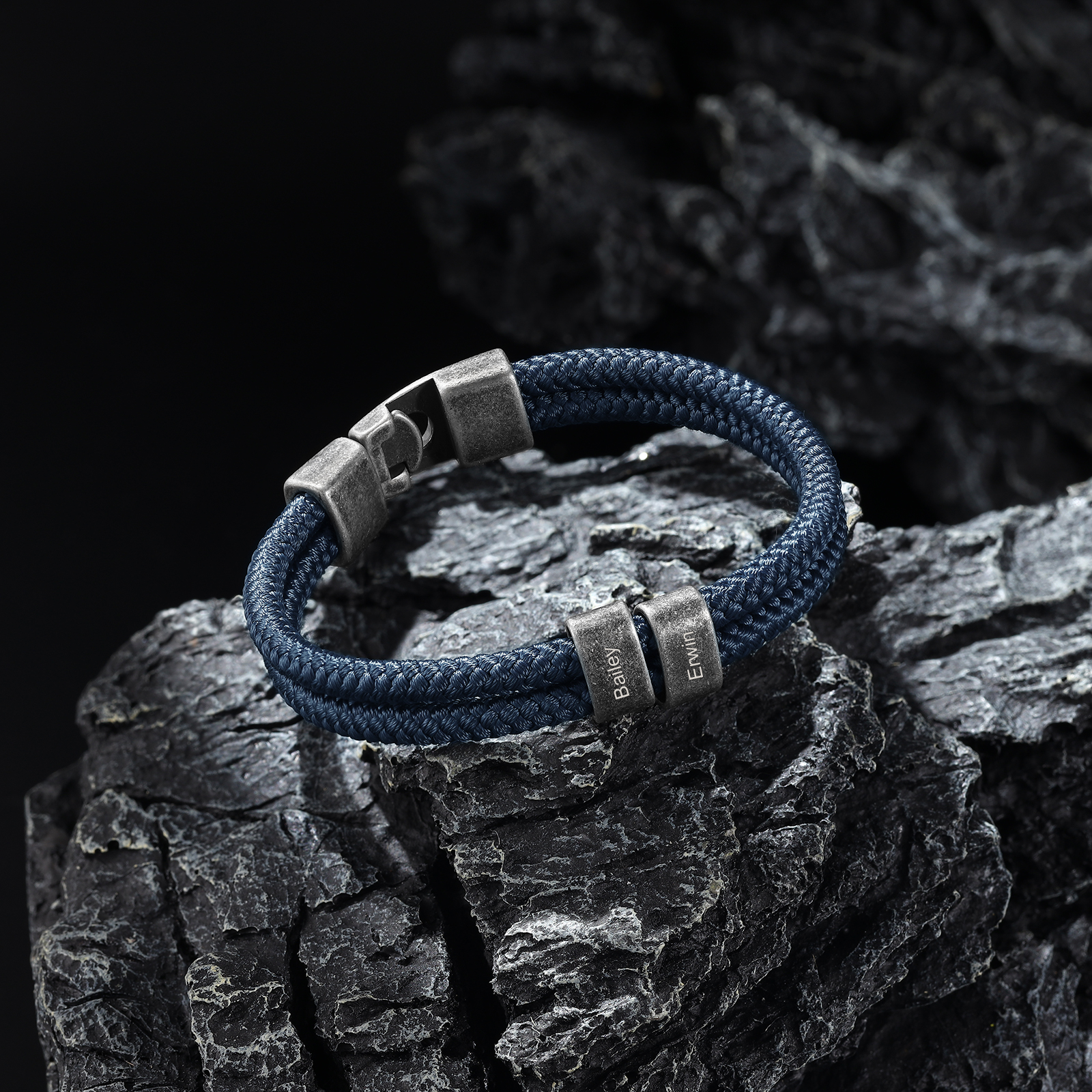 2-4 Nombres Personalizados Pulsera de Cuerda Turquí Aros de Acero Inoxidable-Jessemade ES