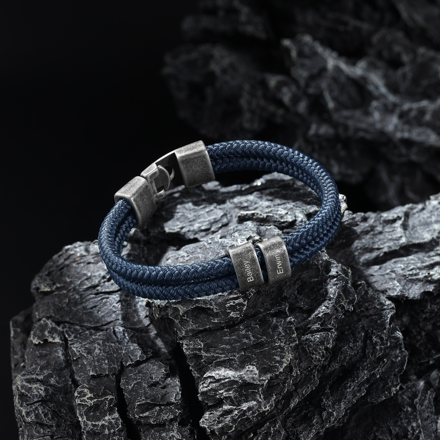 2-4 Nombres Personalizados Pulsera de Cuerda Turquí Aros de Acero Inoxidable-Jessemade ES