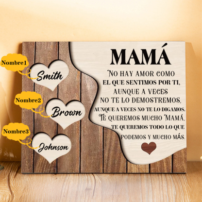 A mi mamá - Lámina 2-8 nombres personalizados marco de madera cara y corazones-Jessemade ES