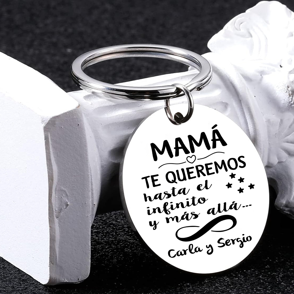 A mi mamá - Llavero de placa redonda "infinito" con 1 texto personalizado-Jessemade ES