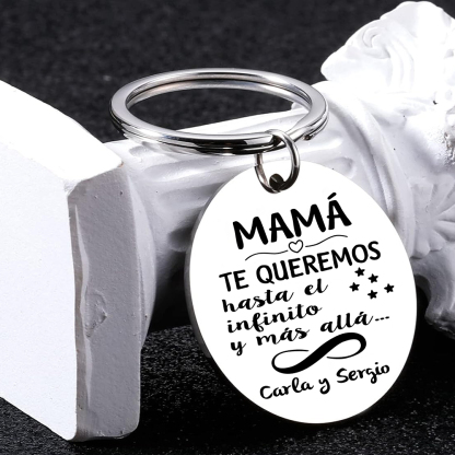 A mi mamá - Llavero de placa redonda "infinito" con 1 texto personalizado-Jessemade ES
