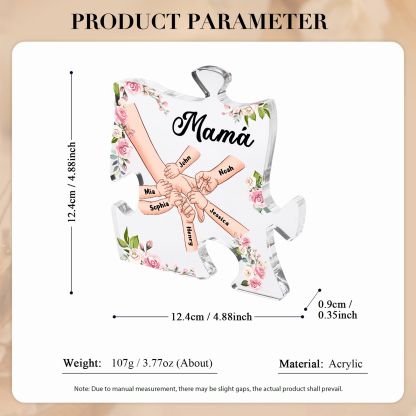A mi mamá/abuela-Placa de acrílico en forma de corazón mano a mano con 1 texto y 6 nombres personalizados | Jessemade