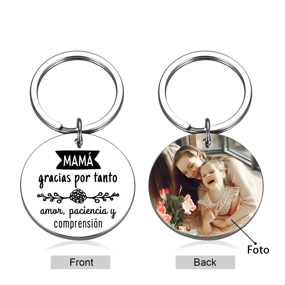 A mi mamá - Llavero de placa redonda "gracias mamá" con 1 foto personalizada-Jessemade ES