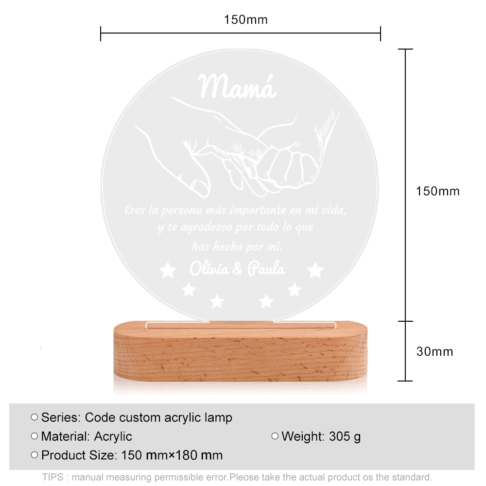 A mi mamá-Lámpara 3D Ilusión Luz de Noche Personalizada con 2 Nombres-Jessemade ES