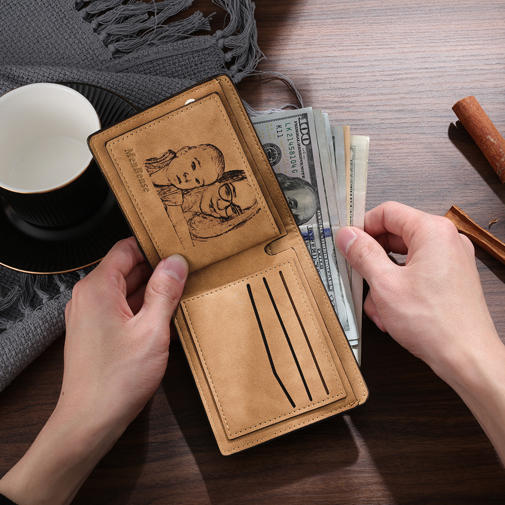 A mi papá-Cartera 2-5 nombres, foto y 3 textos personalizados billetera clásica puño a puño -Jessemade ES