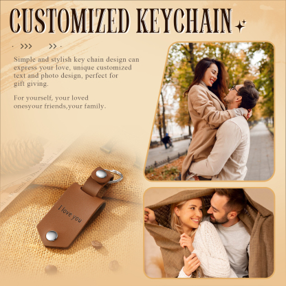 Llavero para pareja de cuero personalizado con texto y foto-Jessemade ES
