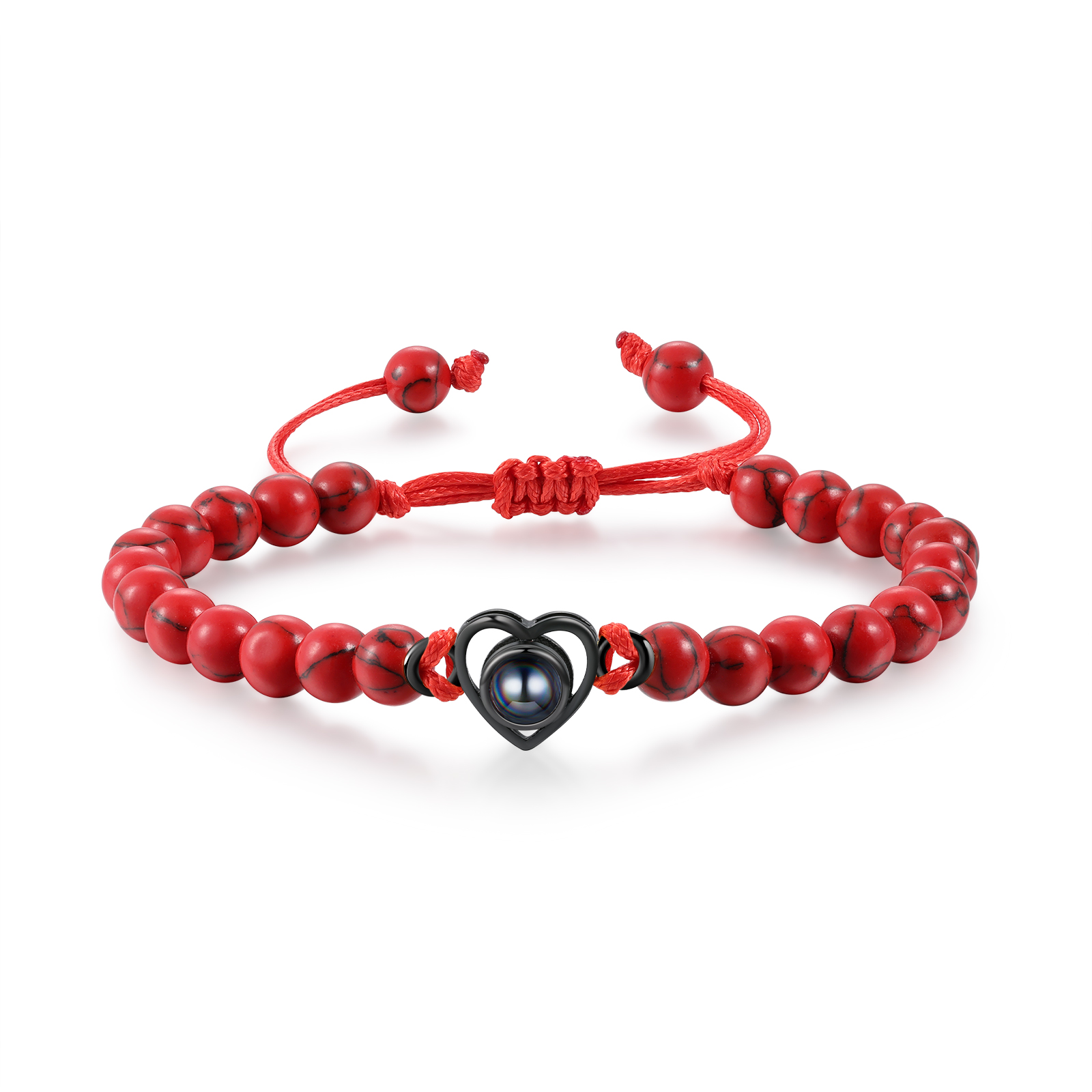 Pulsera de turquesa roja sintética con proyección de foto en color con dije de corazón pulsera ajustable-Jessemade ES