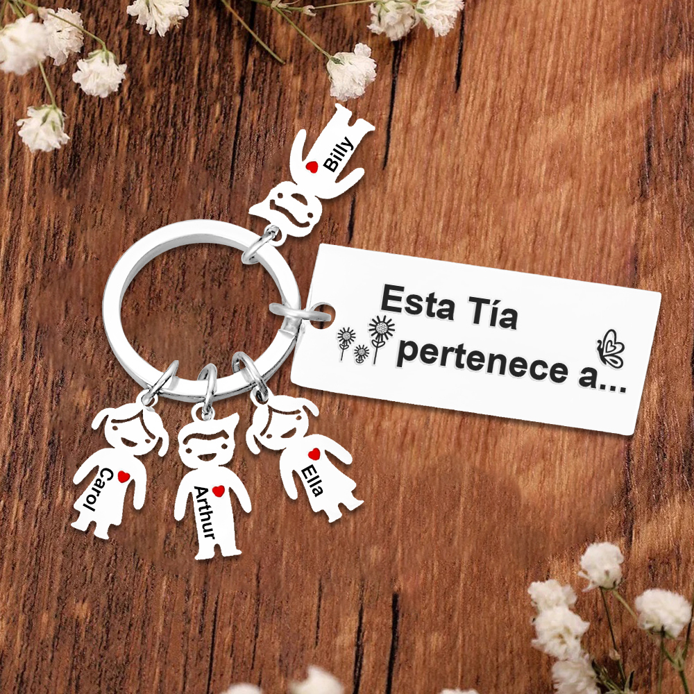 A mi tía - Llavero "Esta Tía pertenece a..." con 1-6 nombres personalizados en "niños"-Jessemade ES