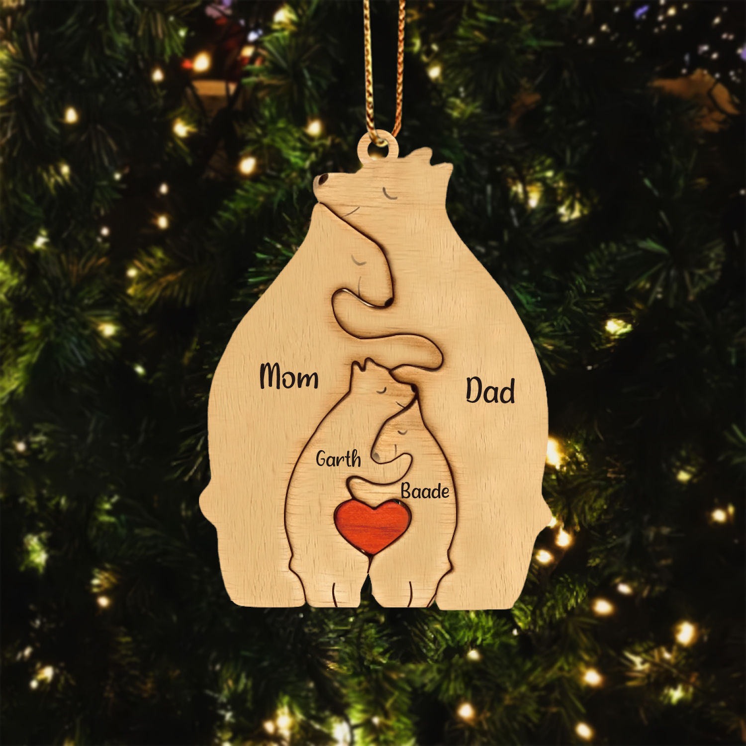 Navidad-Ornamento muñecos navideño de madera familia de canguros 4 nombres personalizados adorno del árbol-Jessemade ES