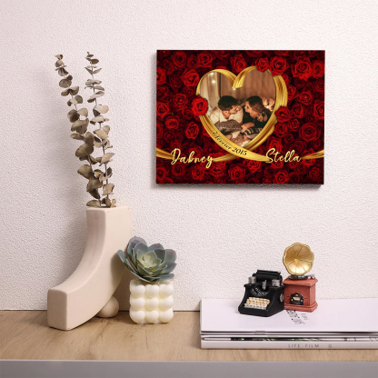 Lámina "rosas" marco de madera para pareja 2 nombres personalizados con fecha y foto-Jessemade ES