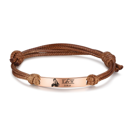 Pulseras de cuerda con placa personalizada con 2 letras, fecha y foto-Jessemade ES
