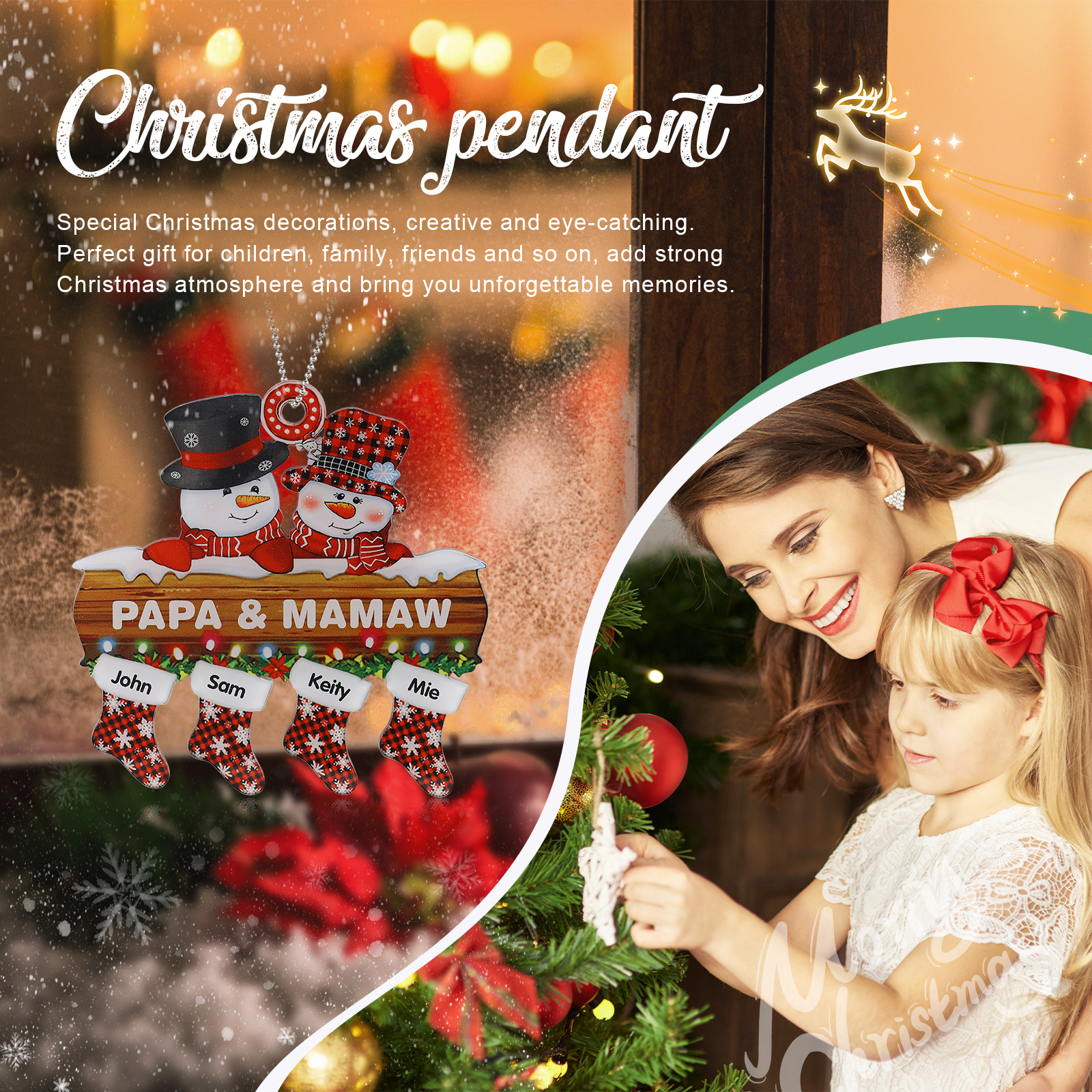 Navidad-Ornamentos Navideños de Acrílico Muñecos de Nieve 4 Nombres con Texto Personalizados
