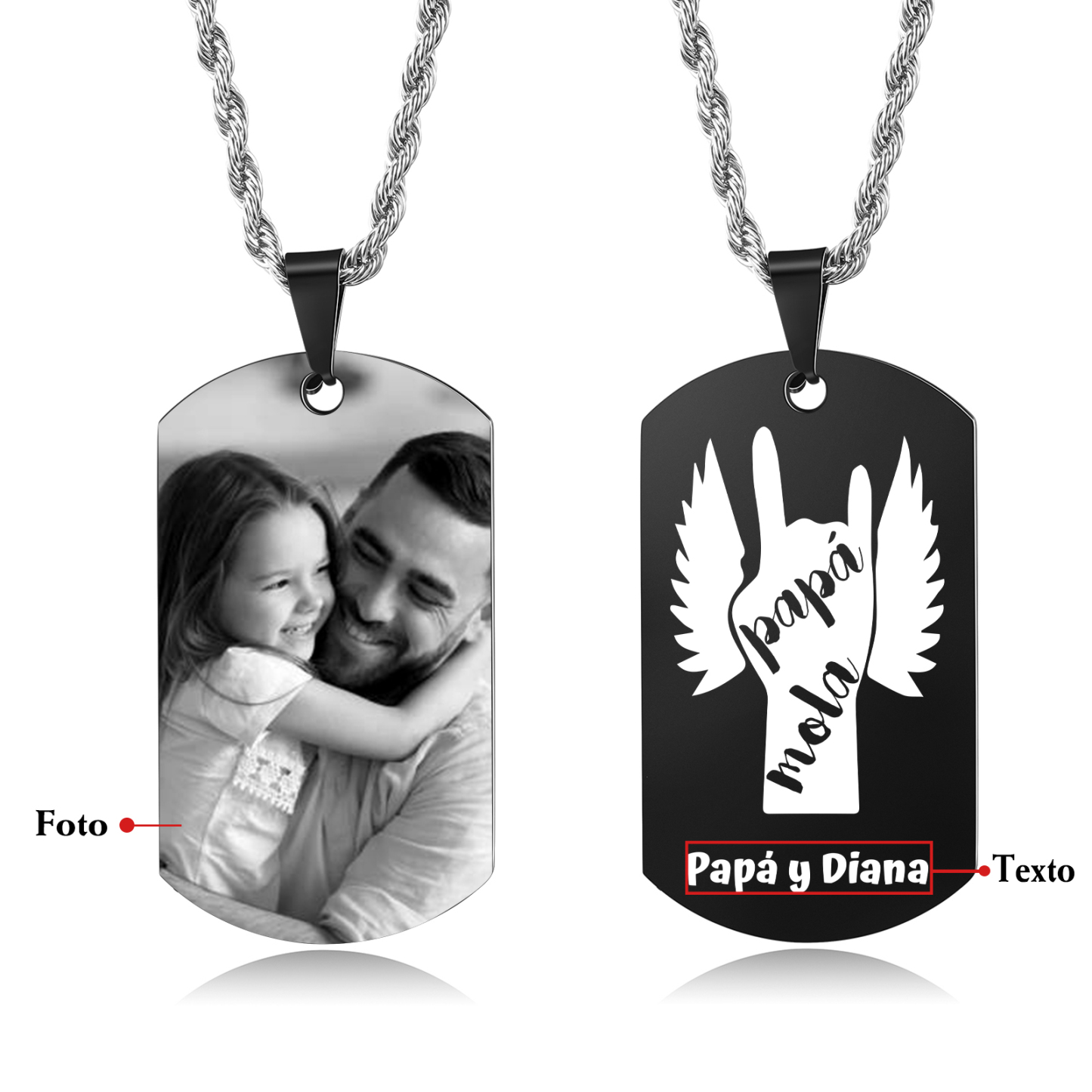 A MI PAPÁ-Collar "papá mola" de placa personalizada con texto y foto-Jessemade ES