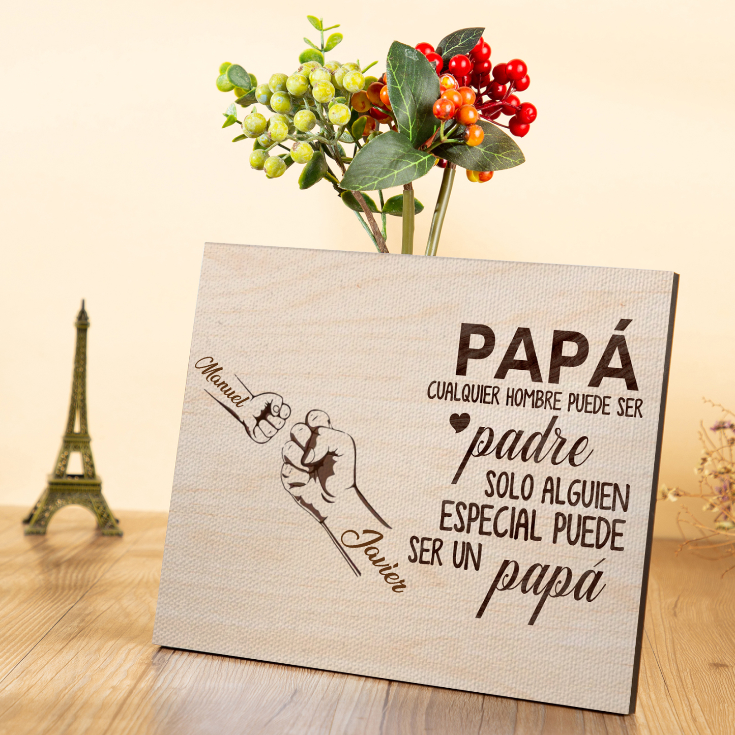 A mi papá - Lámina 2-6 nombres personalizados marco de madera puño con puño-Jessemade ES