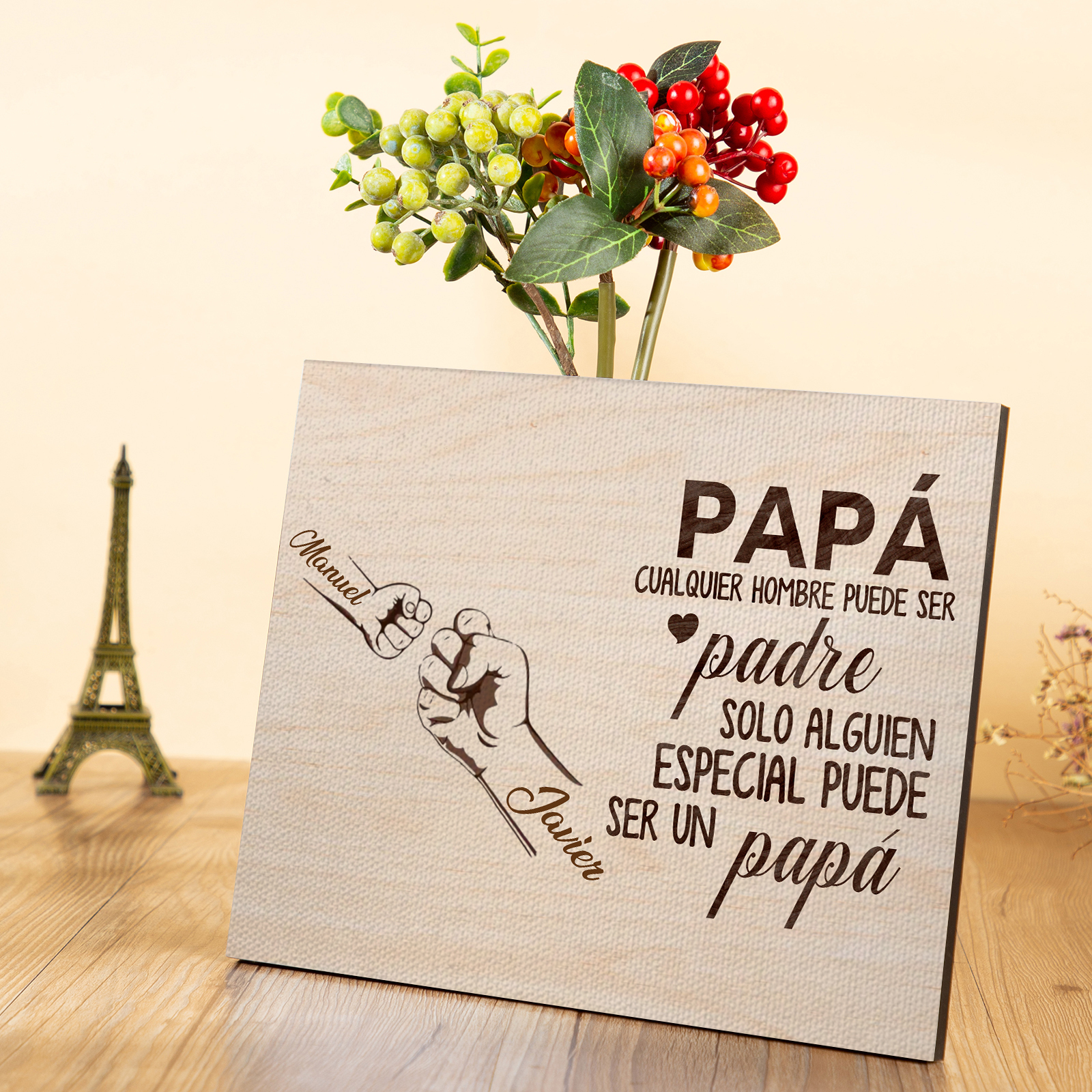 A mi papá - Lámina 2-6 nombres personalizados marco de madera puño con puño-Jessemade ES