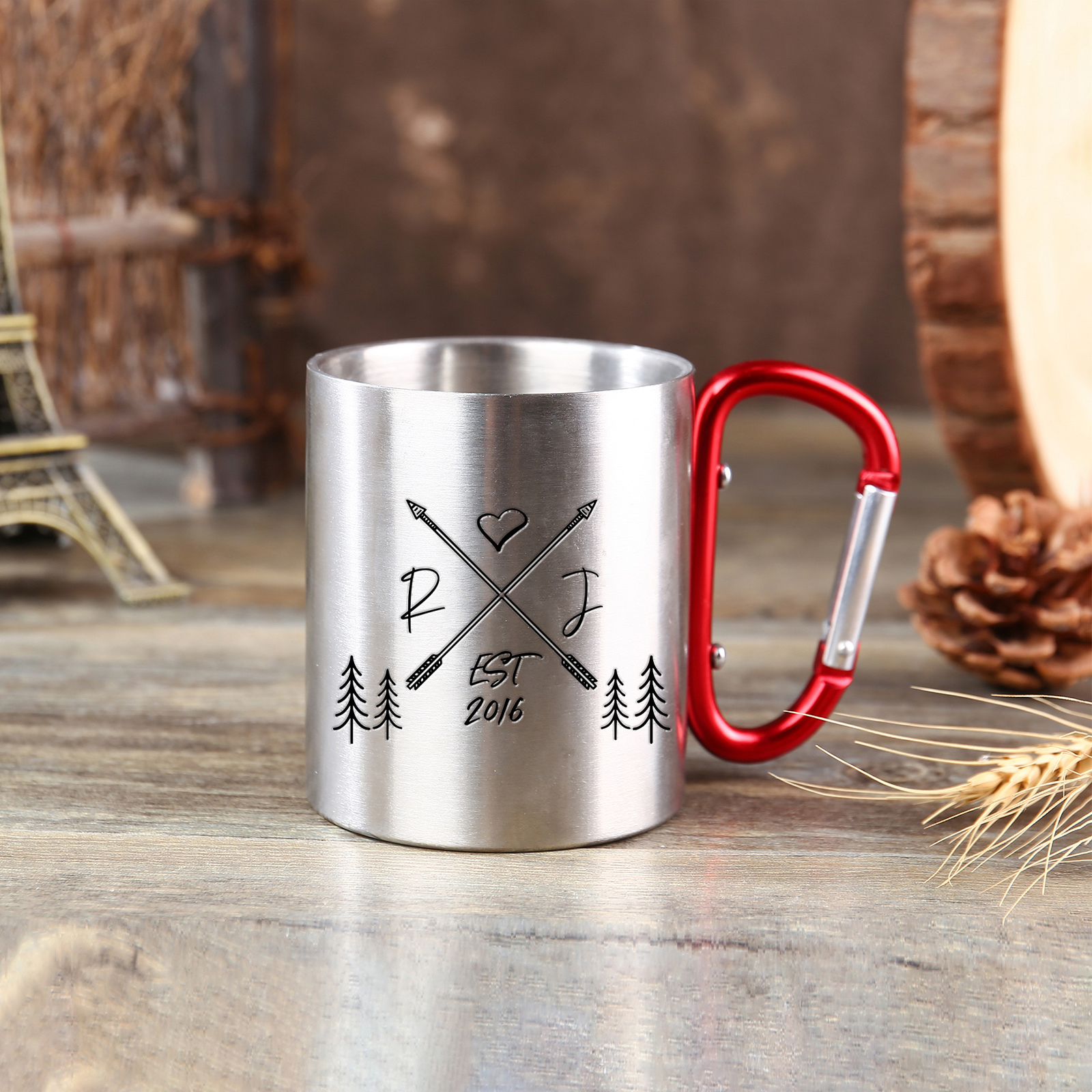 Taza de acero inoxidable actividad al aire libre para pareja 2 letras personalizadas y año-Jessemade ES