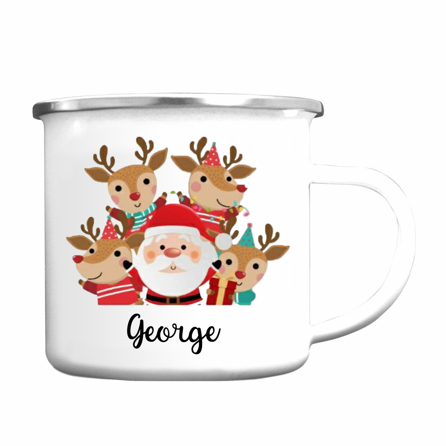 Navidad-Taza Papá Noel y renos para niños con 1 nombre personalizado-Jessemade ES