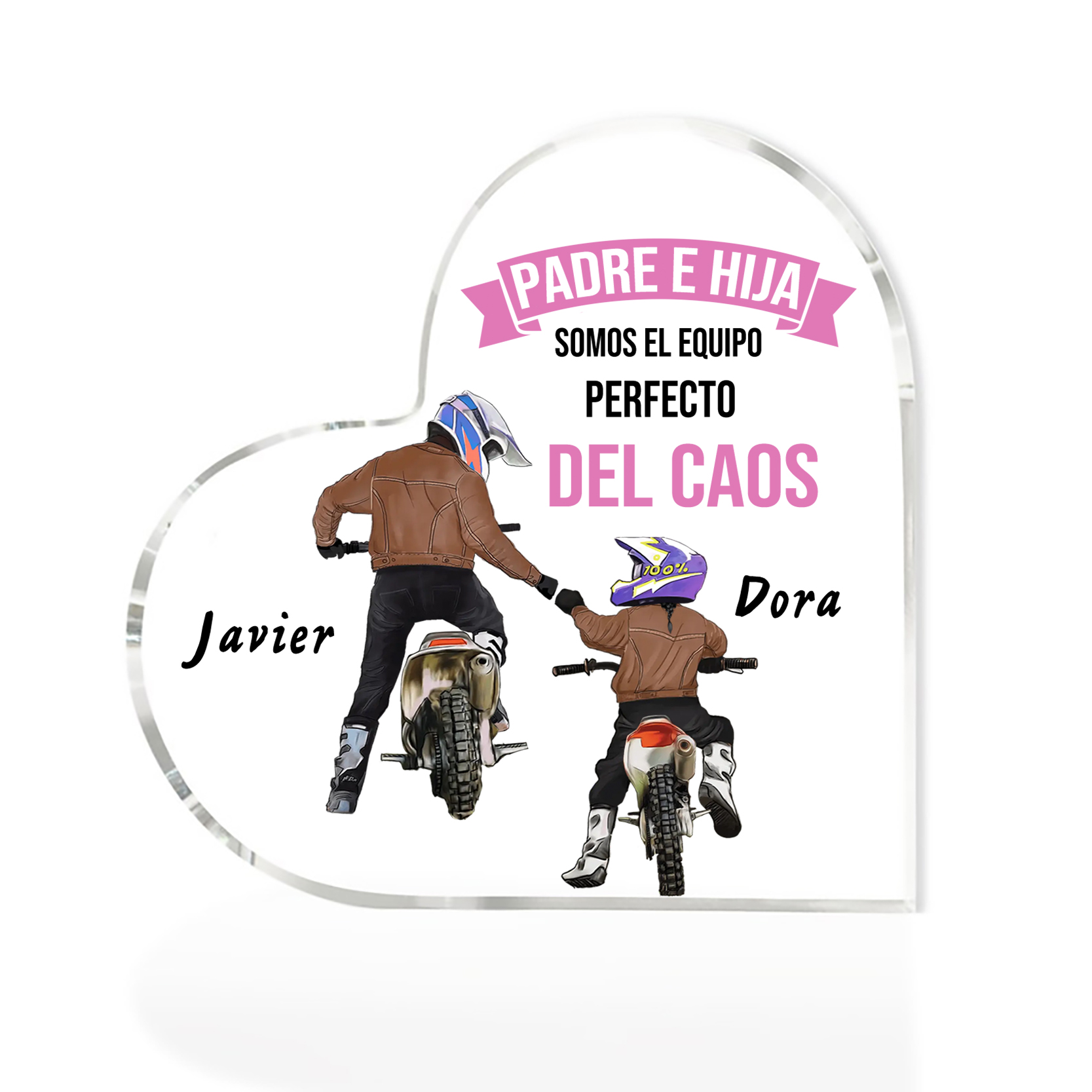 Placa de acrílico en forma de corazón papá e hija con 2 nombres personalizados-Jessemade ES