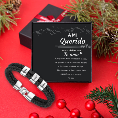 A mi querido-Pulsera de cuero trenzado 3 aros con 3 nombres personalizados pulsera de hombre-Jessemade ES