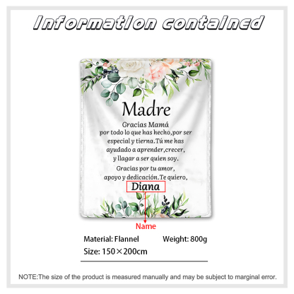 A mi mamá-Manta de buen calidad con frase amoroso y personalizada con 1 nombre-Jessemade ES