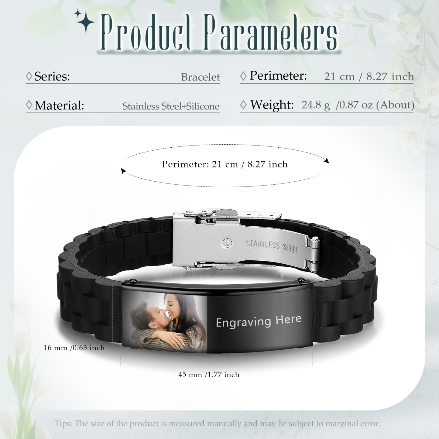 Pulsera personalizada con 1 texto y 1 foto para hombre-Jessemade ES
