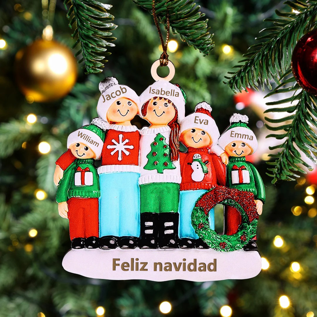 Ornamento navideño de madera 5 nombres y 1 texto personalizados adorno del árbol