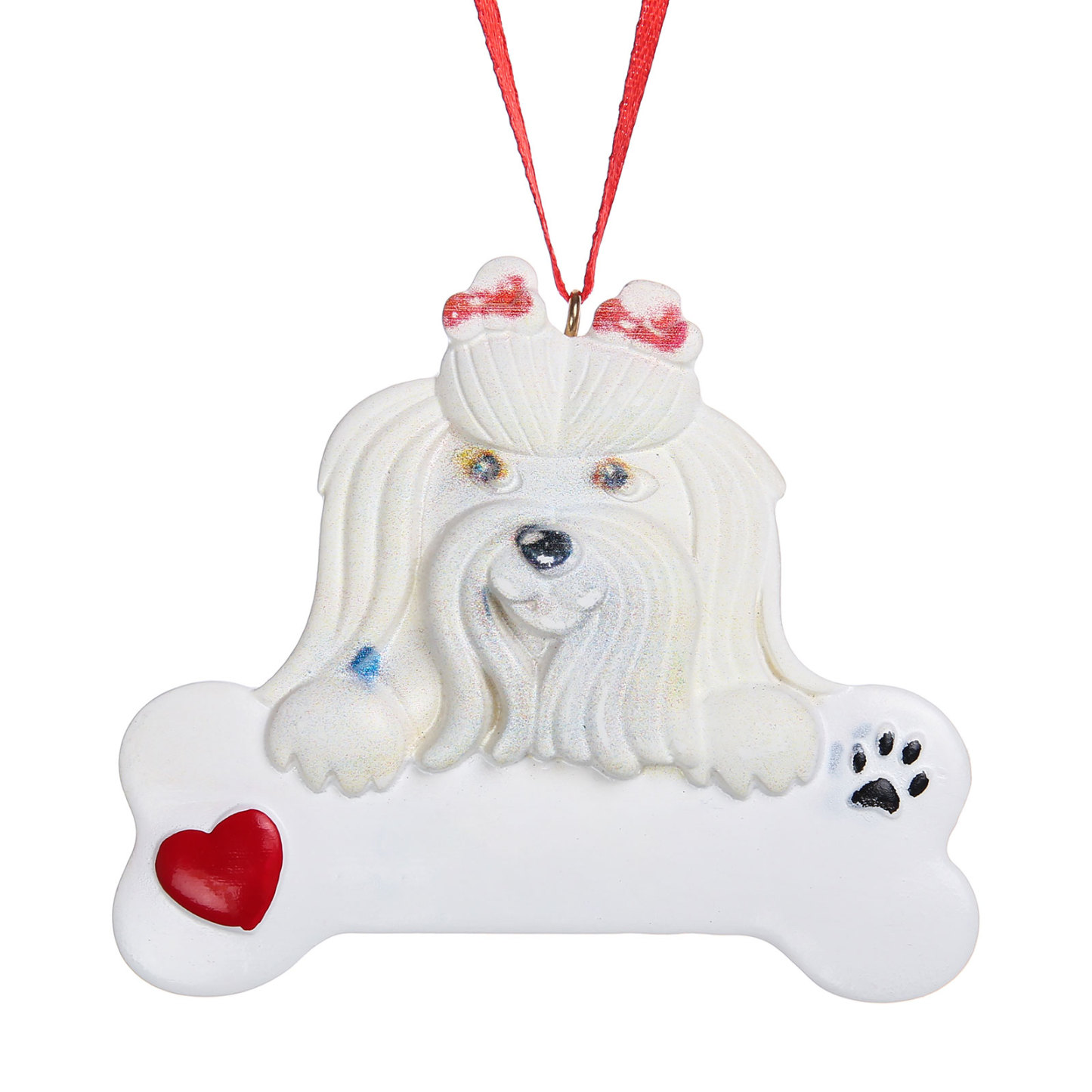 Navidad-Ornamento navideño de resina mascota perro Bichón maltés 1 nombre personalizado adorno del árbol-Jessemade ES