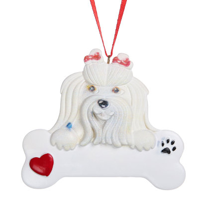 Navidad-Ornamento navideño de resina mascota perro Bichón maltés 1 nombre personalizado adorno del árbol-Jessemade ES
