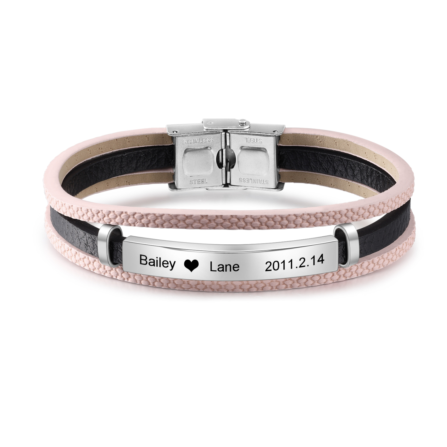 Pulseras de cuero para pareja con placa 2 nombres y fecha personalizados-Jessemade ES