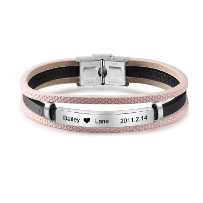 Pulseras de cuero para pareja con placa 2 nombres y fecha personalizados-Jessemade ES