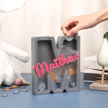 Alcancía de madera en forma de letras con 1 nombre personalizado hucha-Jessemade ES