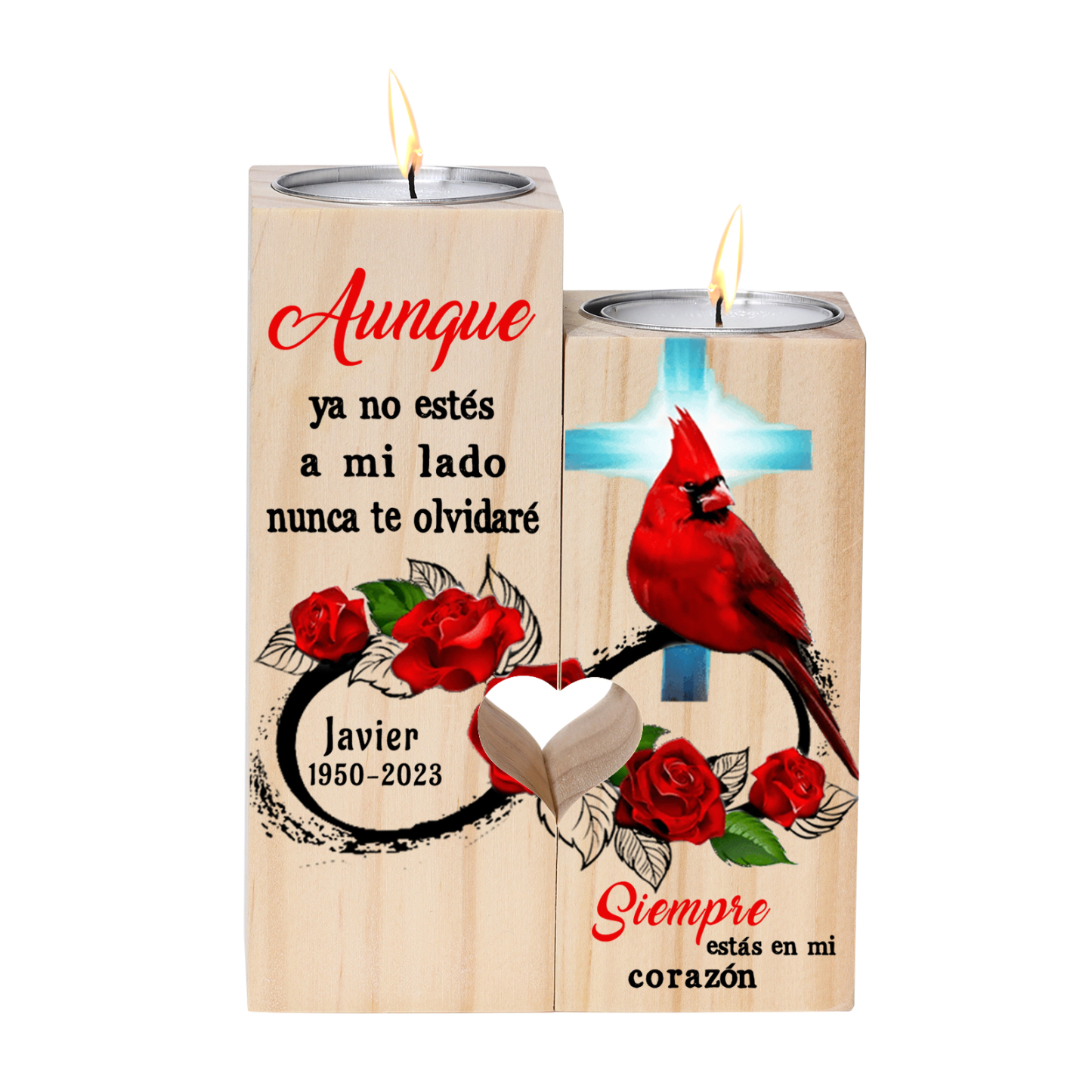 Candelero de dos piezas en memoria de ser querido de madera nombre y año personalizados sin vela-Jessemade ES